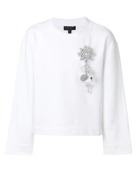 burberry white cropped sweatshirt with crystal brooch|Burberry Cropped Crystal Brooch Sweatshirt in White .